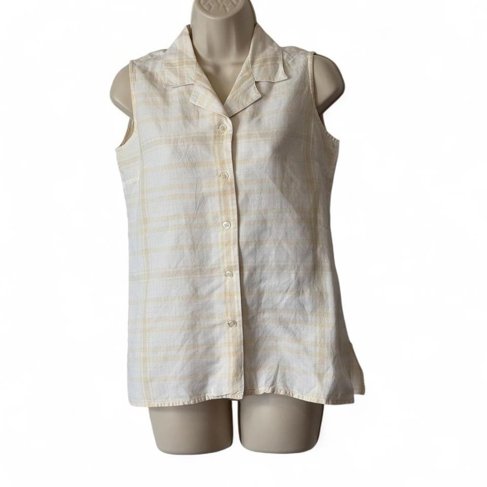 Vintage 90s Liz Claiborne Yellow Plaid Linen Blend Sleeveless Top, Women's Sz SP